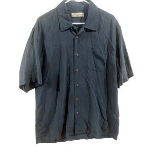 Tommy Bahama Shirt Mens XL Black 94%  Silk Short Sleeve Button Up Shirt